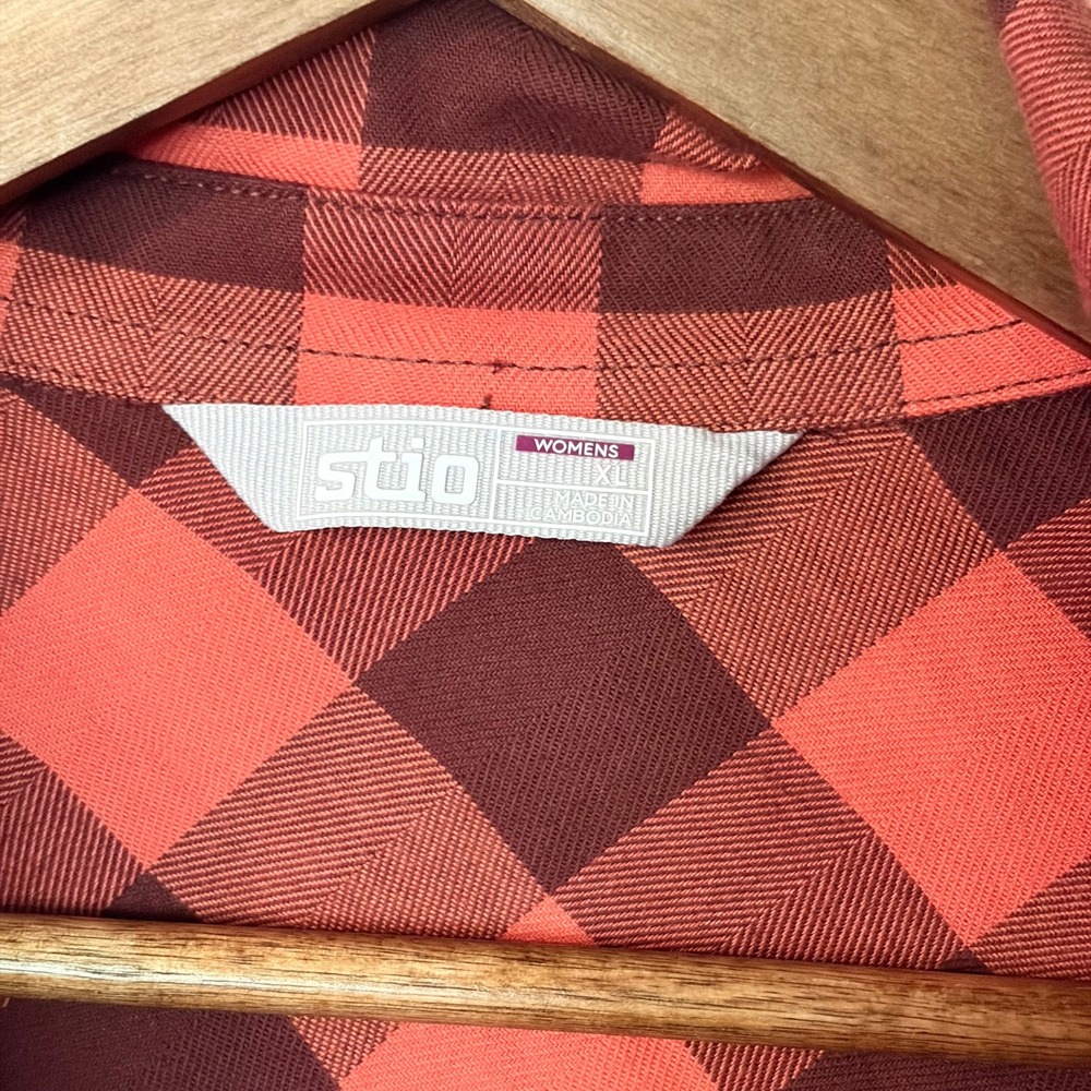 Stio Flannel Shirt XL Light Gorp Orange Plaid Organic Cotton Western Button Up - Picture 5 of 6